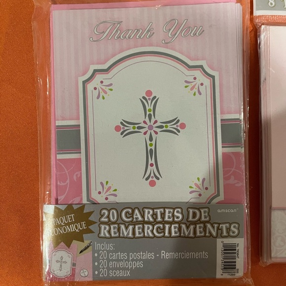 Amscan Pink and White Thank You Cards with Cross Design - Picture 2 of 9